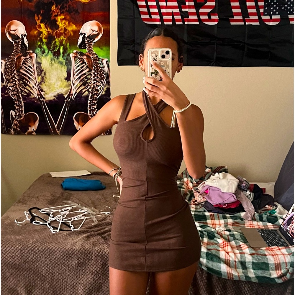 brown skin tight dress